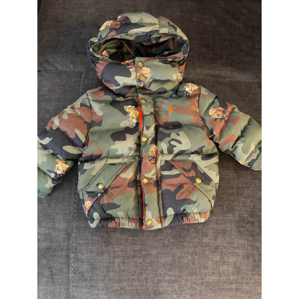 Polo Ralph Lauren Kids Camo Polo Bear Puffer Jacket Green Orange 2T Camouflage